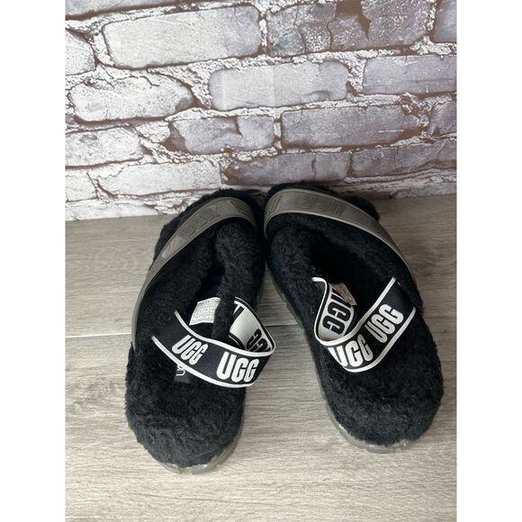 UGG Fuzzita Black Fur Slingback Slipper Platform Sandals Women 10US/41EU 1135237 - Picture 6 of 16